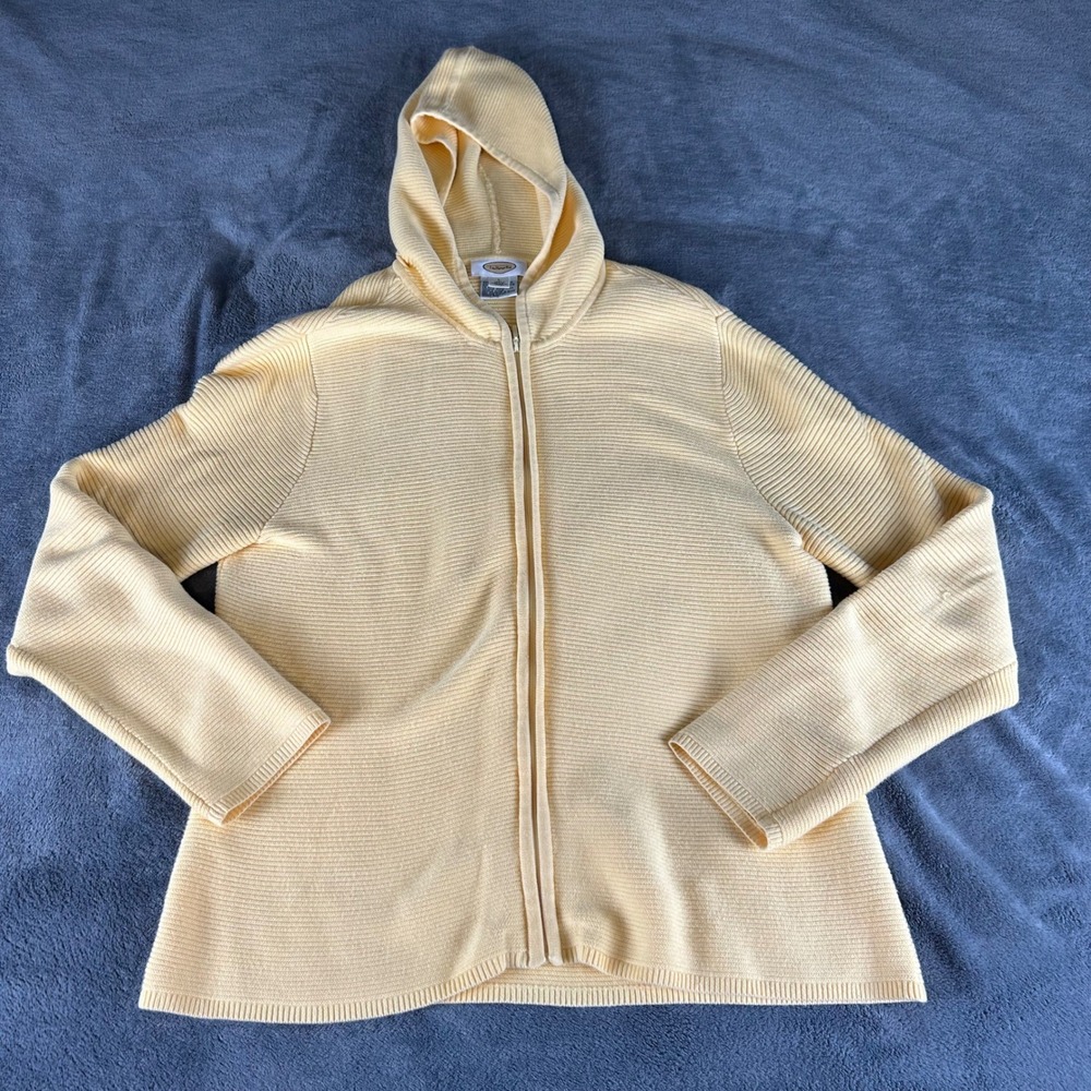 Talbots Light Yellow Hooded Zip Knit Cardigan